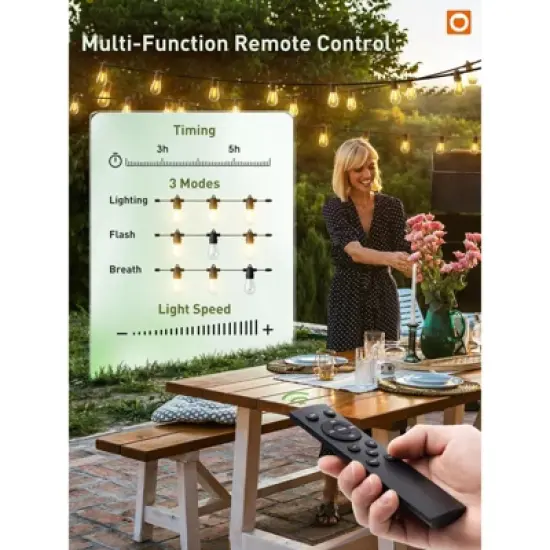 Itopfox 100FT LED Outdoor String Lights with Remote, Dimmable Patio Lights, Timer & 3 Lighting Modes, 32 Shatterproof Edison Bulbs, Waterproof image {3}