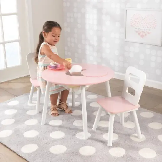 Round Storage Table and Chair Set White/Pink - KidKraft image {1}