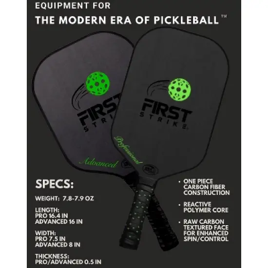 First Strike Pickleball: Professional Pickleball Paddle - Elongated, 16.4 x 7.5", Polymer Core, Carbon Fiber Surface, Advanced Edge Guard, 4 1/4" Grip image {3}