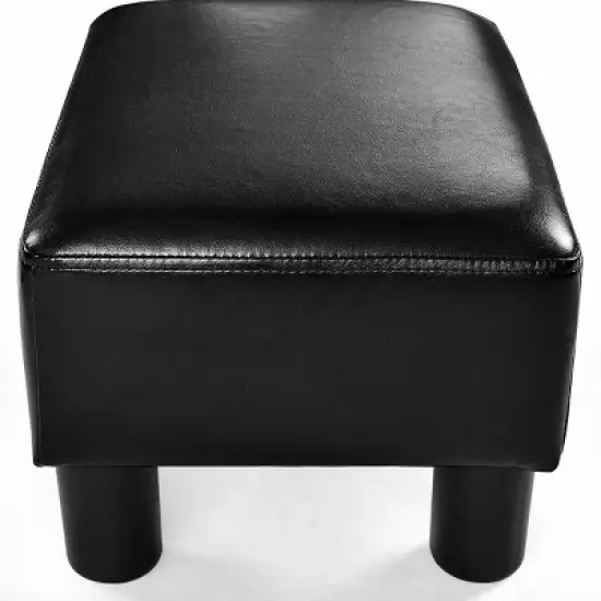 Costway Small Ottoman Footrest PU Leather Footstool Rectangular Seat Stool Black image {9}