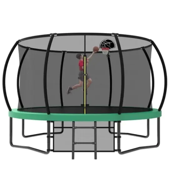 NAYSAYE Trampoline 12FT with Safety Enclosure Net and Ladder for Kids Outdoor Fun and Recreation, Green, 144.09"*144.09"*107.87" image {5}