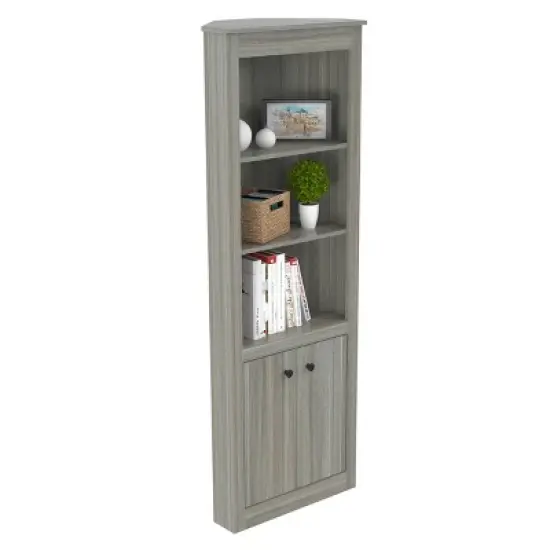 70.02" Corner Bookshelf Gray - Inval image {5}