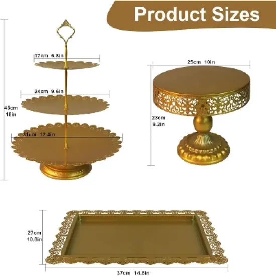 Gold Cake Stand Set,Metal Round Cake Stand Cookie & Dessert Display Tray,Banquet Tower Tray with Handle Perfect for Any Party Celebration(5 Sizes) image {4}