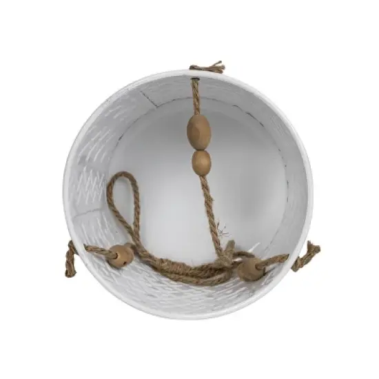 Small Multi Pattern Metal, Jute & Wood Hanging Planter - Foreside Home & Garden image {2}