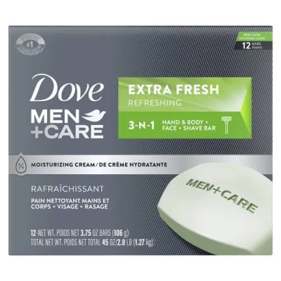 Dove Men+Care Extra Fresh Refreshing Hand & Body + Face + Shave Bar Soap - 12pk/3.75oz image {1}