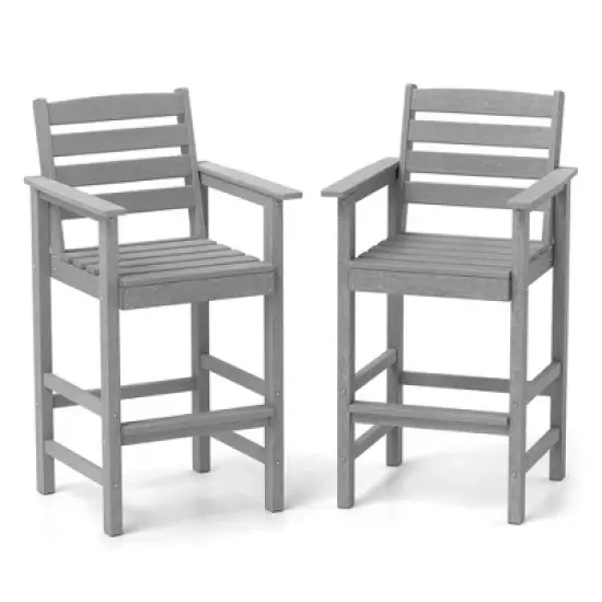 Costway Patio Adirondack Bar Chairs Set of 2 with Wide Armrests & Footrest Backrest Black/Brown/Gray/Navy image {10}