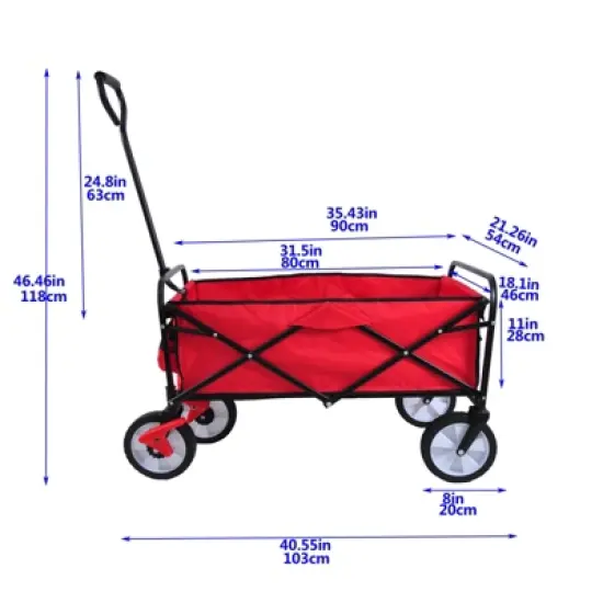 DSVIMOY Portable Folding Beach Wagons with Wheels, Portable Carts with Handle, Red, 40.55"*21.26"*46.46" image {2}
