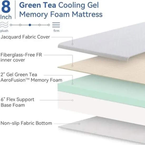 Dyonery RV Mattress 8/10-inch memory foam mattress, cooling green tea/gel medium-strength bed mattress in a box for campers, stress-relieving mattress image {5}