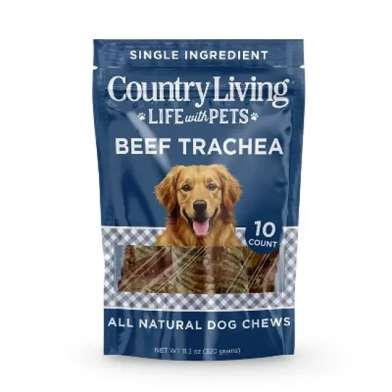 Country Living 6&rdquo; Beef Trachea Dog Chews &ndash; 10 Count Bag &ndash; All-Natural, Single-Ingredient, Long-Lasting Dog Treats image {1}