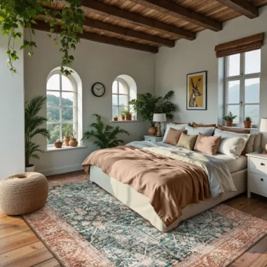 Lahome Oriental 8'2"x10' Area Rugs Ultra-Thin Soft Orange Rugs for Living Room Washable Non-Shed Print  Indoor Carpet for Bedroom Playroom Nursery image {1}