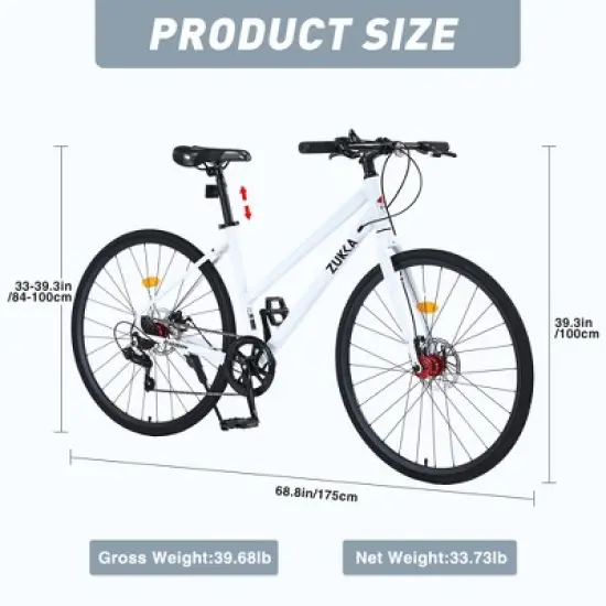 7 Speed Hybrid Bike, 700C Wheel Commuter Bicycle With Dual Disc Brakes, Aluminum Rims And TEC Chain, Carbon Steel Frame City Bicycle For Men And Women image {1}