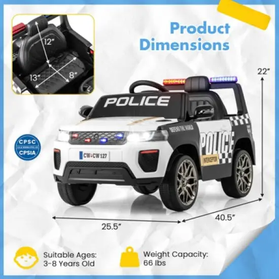Infans Kids Ride on Police Car 12V 7A Battery Powered Cop Car w/ Remote Control image {1}