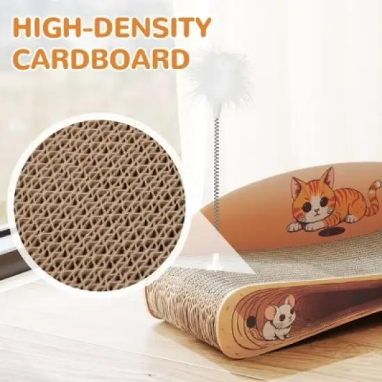 Sandinrayli Cat Scratcher Lounge Bed, Reversible 2-in-1 Cardboard Scratching Board, Durable Curved Cat Scratch Pad, natural wood image {3}