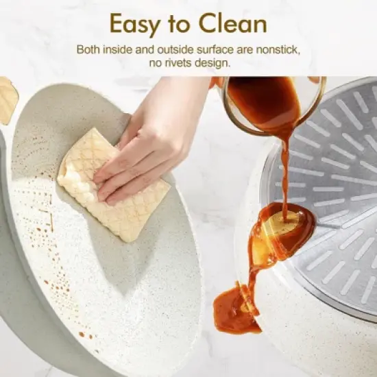 BRINJOY 10-Piece Ceramic Nonstick Cookware Set - Healthy Non-Toxic Induction Kitchen Set, Beige White image {3}