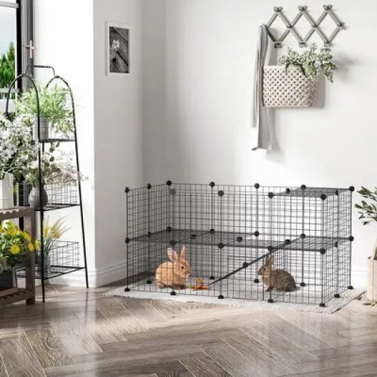 PawHut Pet Playpen DIY Small Animal Cage 36 Panels Portable Metal Wire Yard Fence with Door and Ramp for Rabbits, Kitten, Puppy 14 x 14 in image {2}