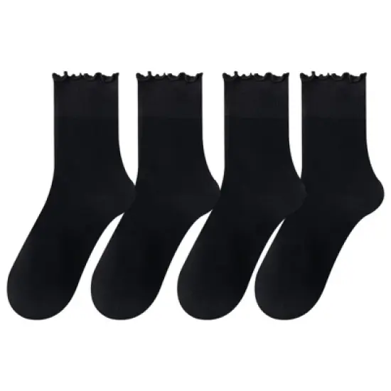 Anna-Kaci 4 Pairs Women's Ruffle Edge Crew Socks Soft Stretch Cotton Blend with High Elastic Cuffs in Assorted Solid Colors image {10}