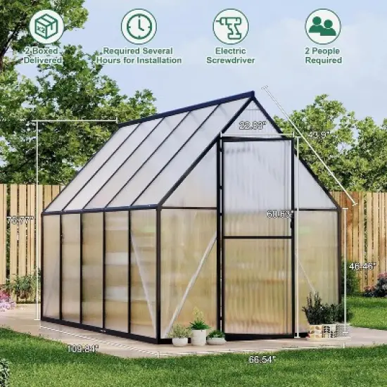 6x9ft Heavy Duty Polycarbonate Greenhouse - Aluminum Frame, Easy Setup Design with Roof Vent & Enhanced All-Season Protection image {1}