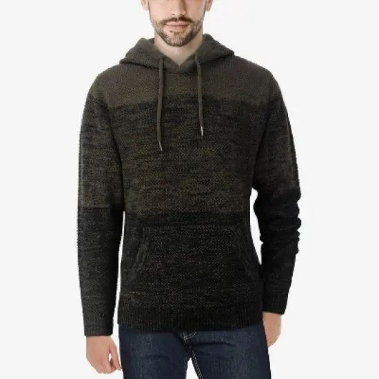 X RAY Men's Slim Fit Knitted Hoodie Sweater, Casual Color Block Hooded Pullover Top image {10}