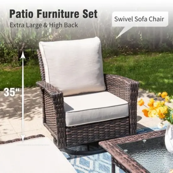 Captiva Designs 6pc Oversized Patio Outdoor Wicker Furniture Conversation Sofa Set with Coffee Table for Garden Yard Porch image {5}