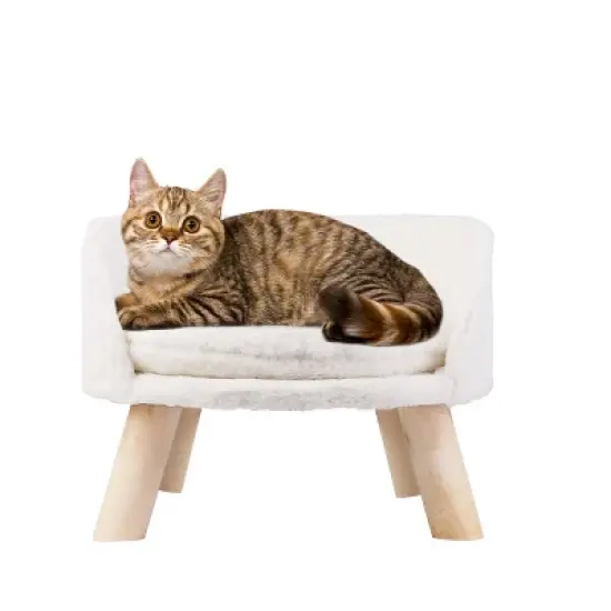 16-24" Elevated Pet Cat Sofa Chair Bed Round Small Dog Couch with Removable Waterproof Mat & Wooden Legs for Puppy Kitten Sleep image {11}