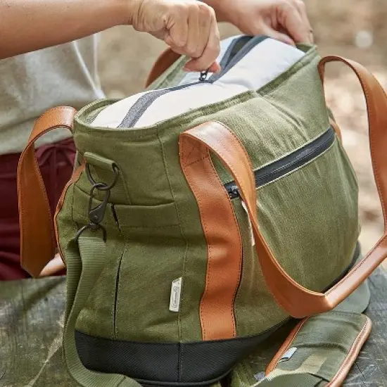 Coleman Banyan Series 30 Can Leakproof Padded Soft Sided Can Soft Cooler Tote Bag with Stretch Pockets and Compression Molded Bottom, Olive image {2}