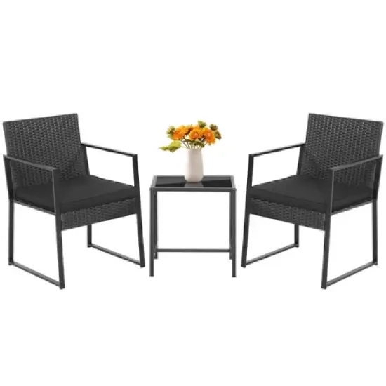 Costway 3pcs Patio Furniture Set Heavy Duty Cushioned Wicker Rattan Chairs Table Outdoor image {2}