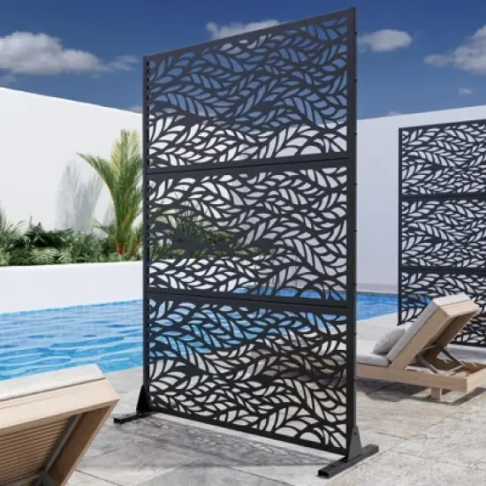 1-Piece 46.8in.W x 71.37in.H Black Metal Outdoor Privacy Screen Garden Screen Decorative Art Panel image {7}
