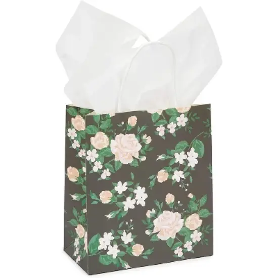 Sparkle and Bash 12-Pack Floral Small Kraft Gift Bags with Handles & 20 Tissue Paper (4 Colors, 8 x 9 x 4 in) image {4}