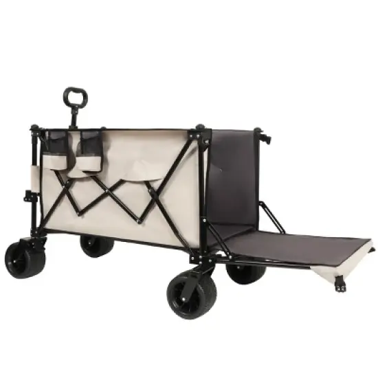 YONWAY Heavy-Duty Foldable Wagon with Extended Tailgate,480LBS Capacity,All-Terrain Beach Wheels,Perfect for Beach Trips,Fishing,Shopping,Khaki image {9}