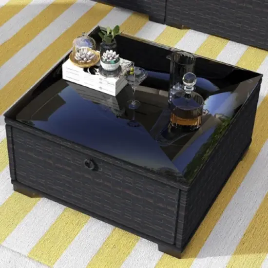 Patio Furniture Set, 6pcs Outdoor Rattan Wicker Furniture with Canopy, Outdoor Sectional Sofa and Table with Storage, Patio Conversation Sets image {8}