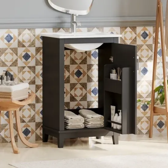 GDFStudio Beverly Modern Wood Small Bathroom Vanity Cabinet with Ceramic Basin image {1}