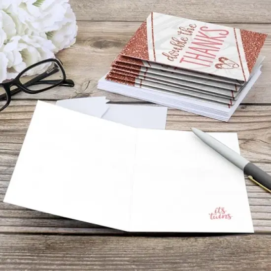 Big Dot of Happiness It's Twin Girls - Pink and Rose Gold Twins Baby Shower Thank You Cards (8 count) image {3}