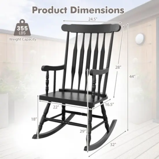 Tangkula 2PCS Wooden Rocking Chair Single Rocker Indoor Garden Patio Yard Black image {6}