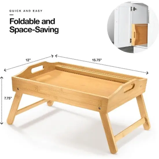 2 Pack Bamboo Bed Tray with Folding Legs, Device Holder, and Handles - 15.75" x 12" x 8.75", Perfect for Laptops, Meals, and Drinks Homeitusa image {6}