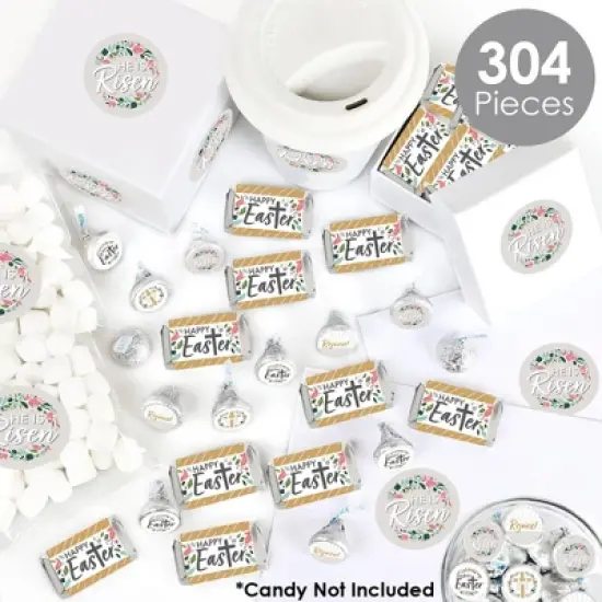 Big Dot of Happiness Religious Easter - Mini Candy Bar, Round Candy, & Circle Stickers - Christian Holiday Party Candy Favor Sticker Kit - 304 Pieces image {1}