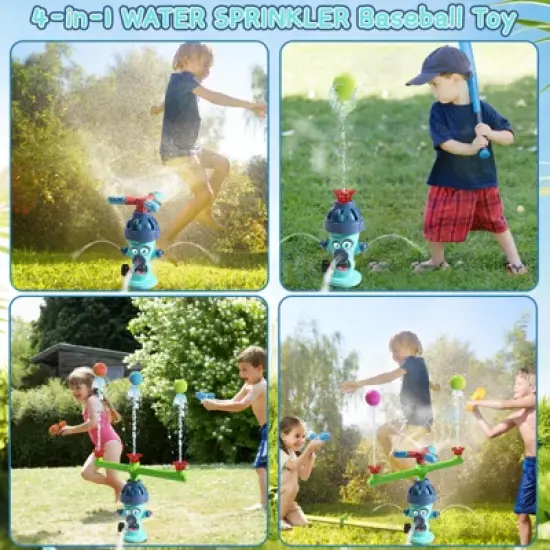 TITQWOP 4-in-1 Water Sprinkler Baseball Hydrant Toy for Kids, 360&deg; Rotating Hydrant Design with 4 Baseballs, Fun Tee Ball Game Set for Boys & Girls image {4}