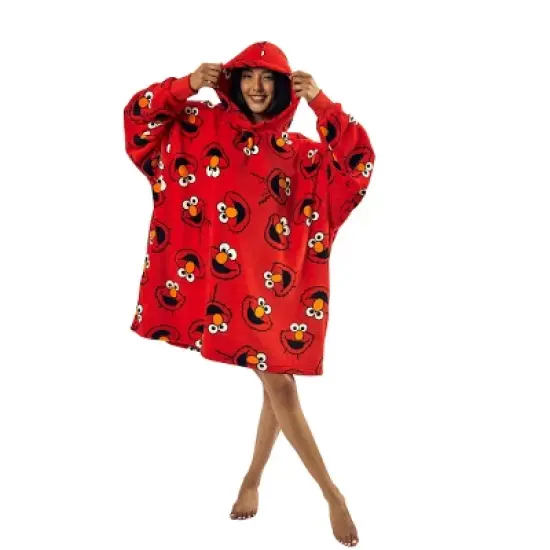 Sesame Street Elmo Character Heads All-Over Print Red Long Oversized Hoodie Wearable Blanket-OSFA image {1}