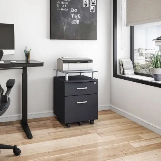 Rolling and Locking File Cabinet Gray - Techni Mobili image {4}