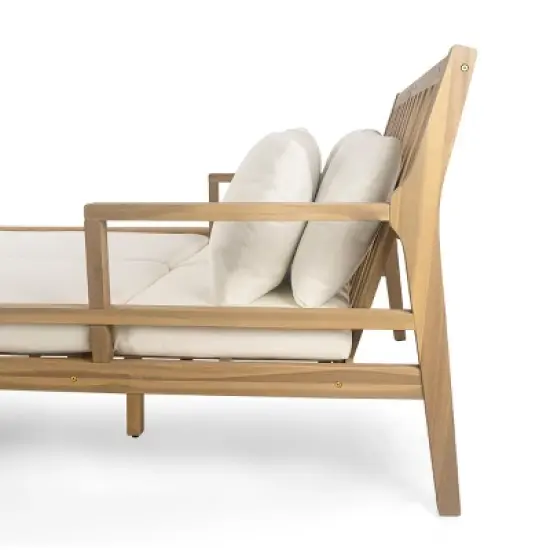 Acacia Wood Outdoor Daybed with Removable Cushions and Pillows, Ergonomic Frame for Patio, Garden or Poolside Relaxation - Coolbibila image {5}