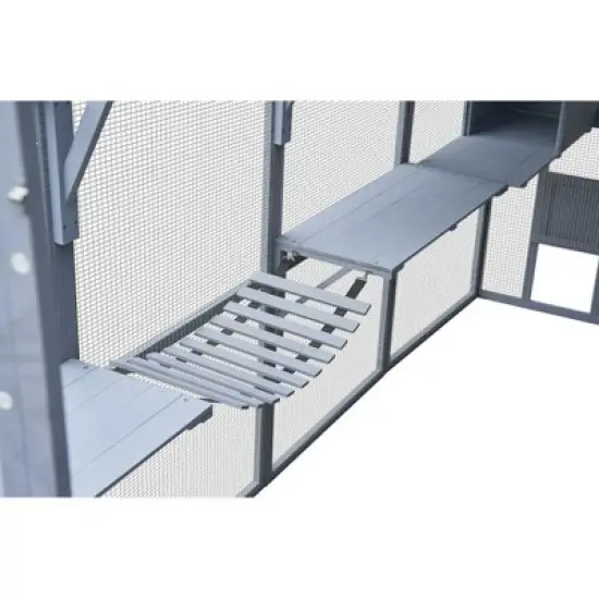 Dolonm 110" Walk-in Catio Enclosure w/ Weatherproof Roof - Blue&Grey Metal-Wood Cat House, 2 Bridges & 7 Walks for Outdoor Cats image {8}