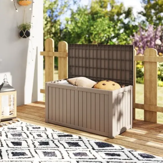 Decksplore150 Gallon Resin Deck Box, Waterproof Ourdoor Storage Container for Pool Accessories, Patio Garden Tools image {6}