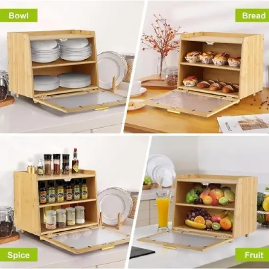 Bamboo Bread Box for Kitchen Counter, Double Layer Large Capacity Bread Storage Container image {5}