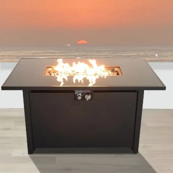 25'' H x 42'' W Steel Outdoor Fire Pit Table with Lid and Smoked Glass Top image {5}
