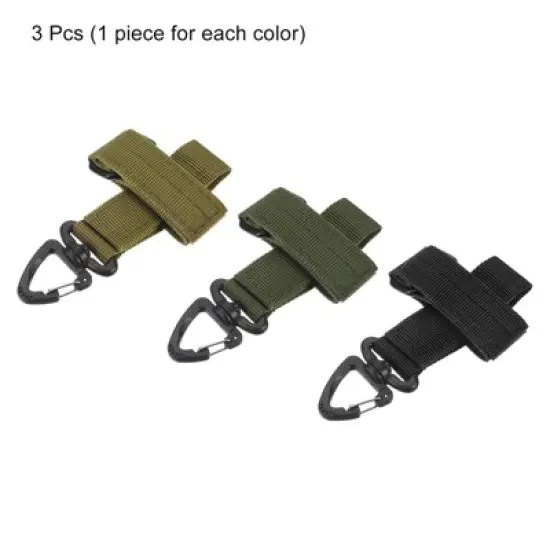 Unique Bargains Glove Holder Set 3Pcs Nylon Webbing 360 Degree Revolve Buckle with Key Clip for Belt Black Green Khaki image {2}
