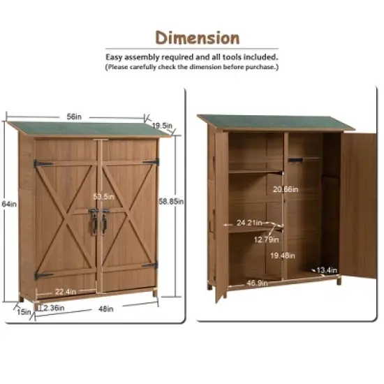 Syemin 31ft&sup3; Outdoor Storage Sheds, Vertical Tall Tool Shed with Lockable Door, Waterproof Roof for Patio, Backyard and Lawn, Brown, 56"*15"*64" image {1}