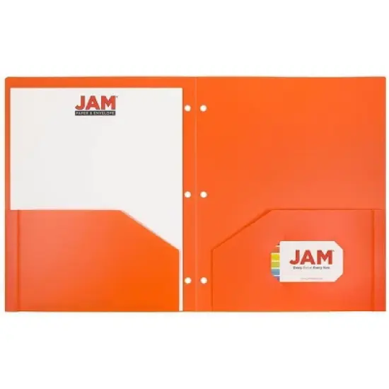 JAM 6pk Heavy Duty 3 Hole Punch 2 Pocket School Presentation Paper Folder Orange image {2}