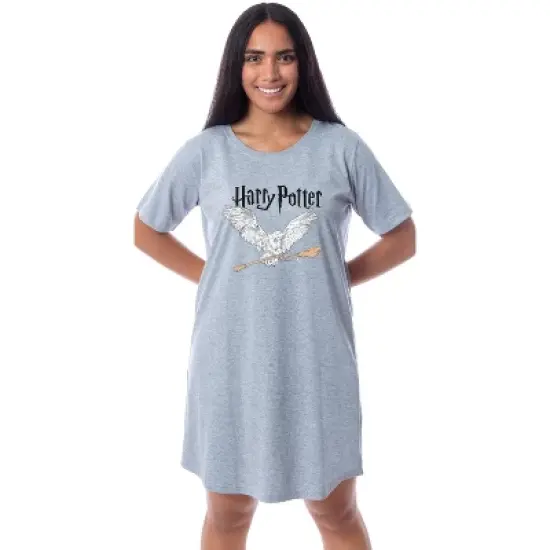Harry Potter Womens' Wizarding World Broomstick Nightgown Pajama Shirt Grey image {3}