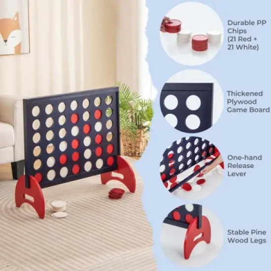 Costway 4-in-a-row Game Set with 42 PCS Chips & 600D Oxford Fabric Carrying Bag Wooden Blue/Red image {5}