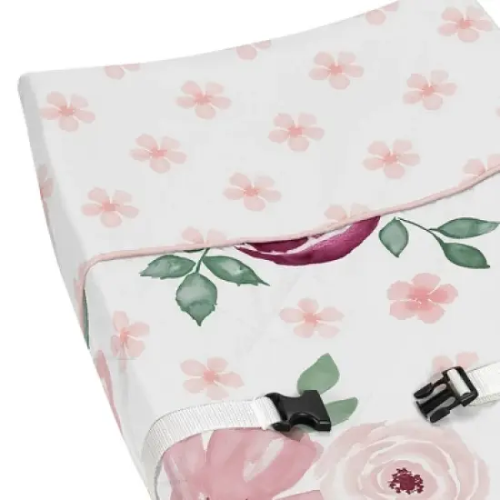 Sweet Jojo Designs Girl Changing Pad Cover Watercolor Floral Pink White and Green image {2}