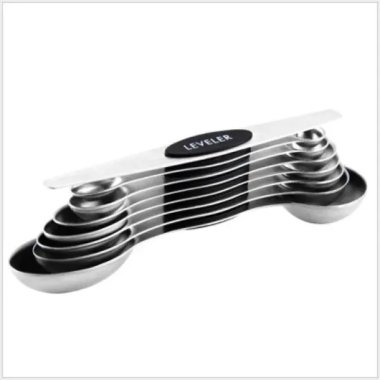 Modern Design Magnetic Measuring Spoons BLACK Set of 8 Stainless Steel Dual Sided Stackable Nesting TSP and TBS image {4}
